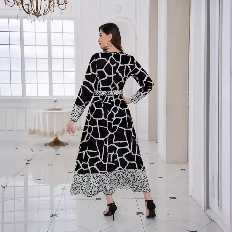2025 Middle Eastern Arab Women's Leopard Print Ruffle Patchwork Dress