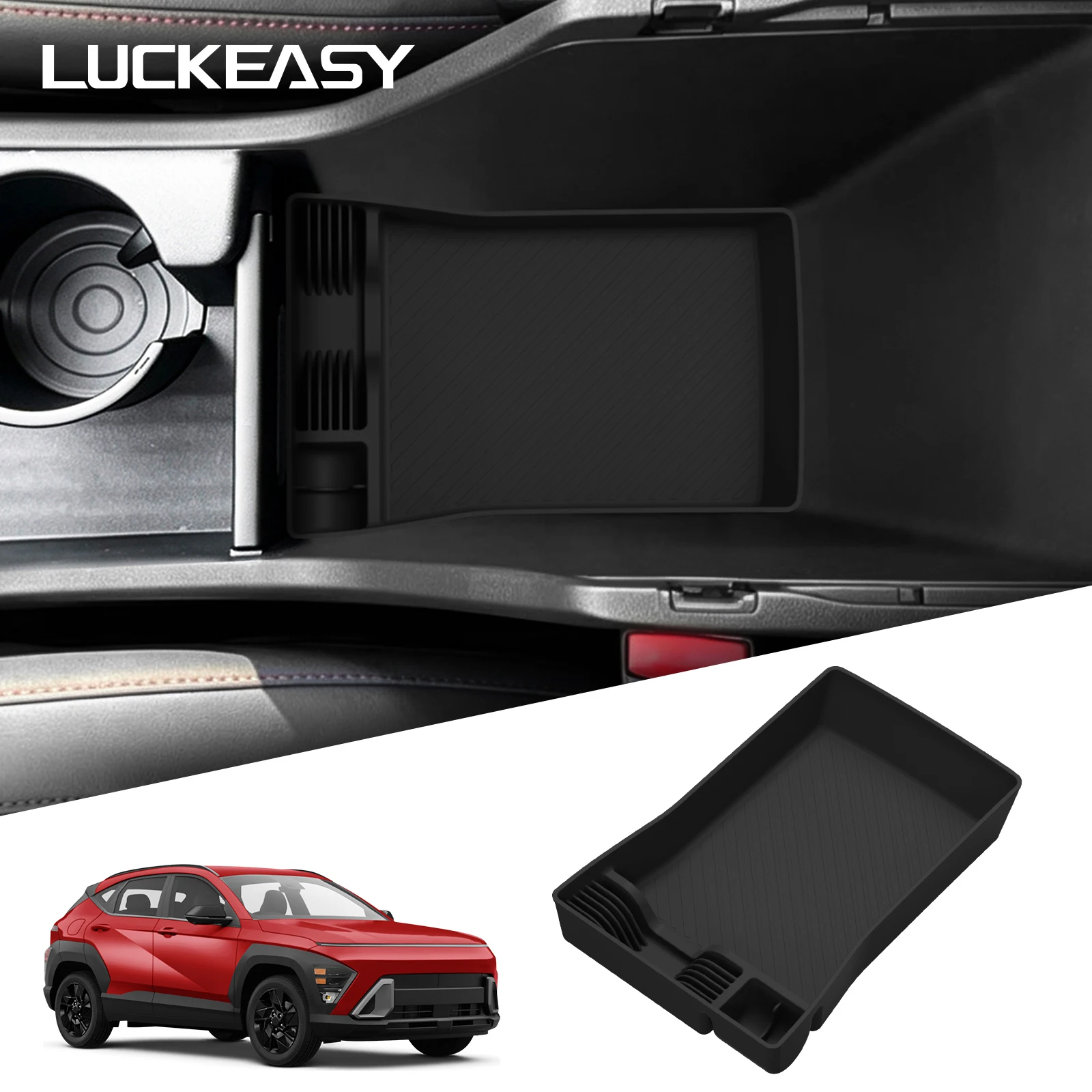 LUCKEASY für Hyundai Kona 2025 2026 Auto-Aufbewahrungsbox Innenzubehör Mittelkonsole Armlehnenbox Unterer Stauraumbehälter