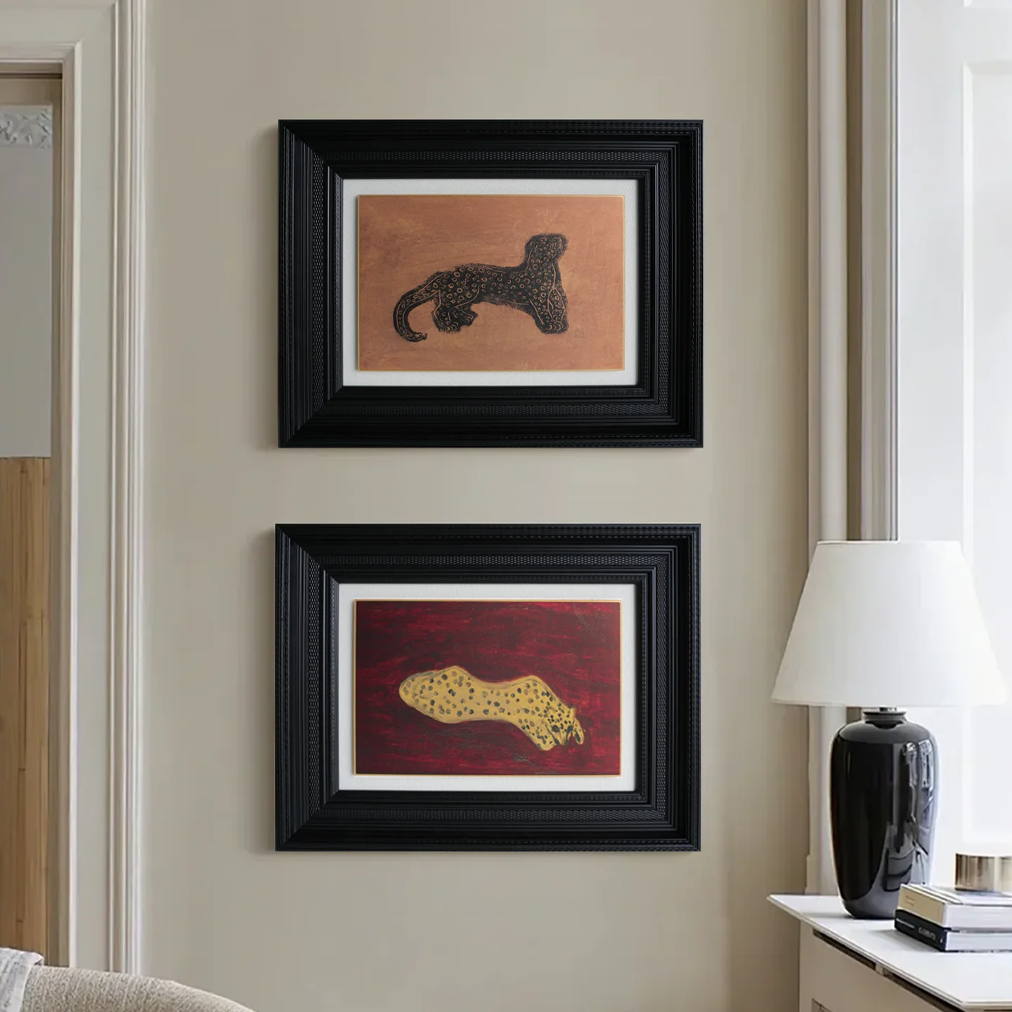 %S_ Leopard Print Copper Wall Art Set Vintage Luxury Animal Prints Retro Decor for Living Room Bedroom Hotel Custom Wholesale