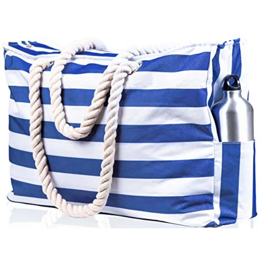 

Beach Bag and Pool Bag Has Cooler Pocket 7 Pockets Total Zip Top. Family Size Waterproof Beach Tote