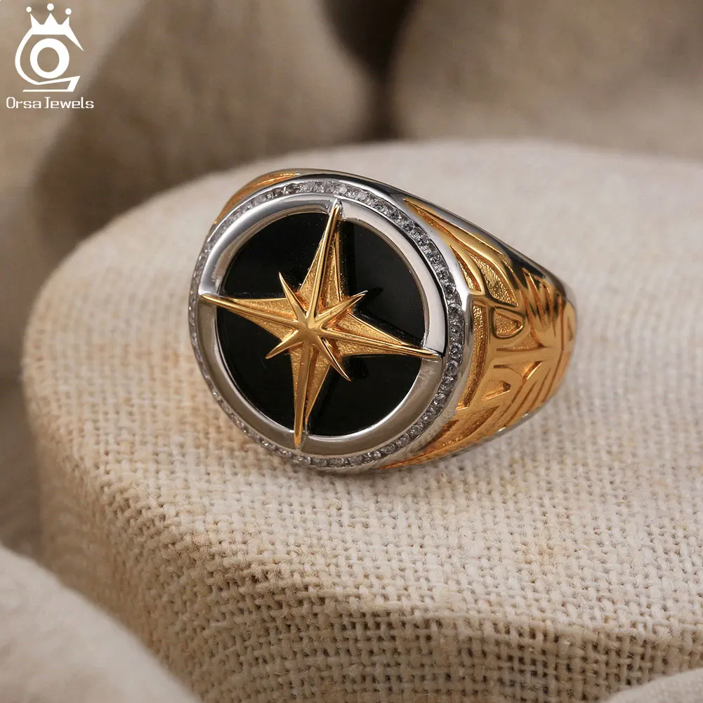 

ORSA JEWELS Мужское кольцо из натурального агата, стерлинговое серебро 925 пробы, кубический циркон, позолоченное 18 карат, винтажное кольцо на палец, ювелирные изделия NMR10