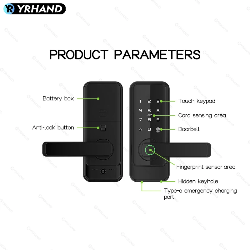 Imagem -06 - Yrhand à Prova d Água Biométrica Bloqueio Eletrônico Digital Lock Keyless Fingerprint Smart Door Lock para Casa Tuya App Desbloqueio Remoto