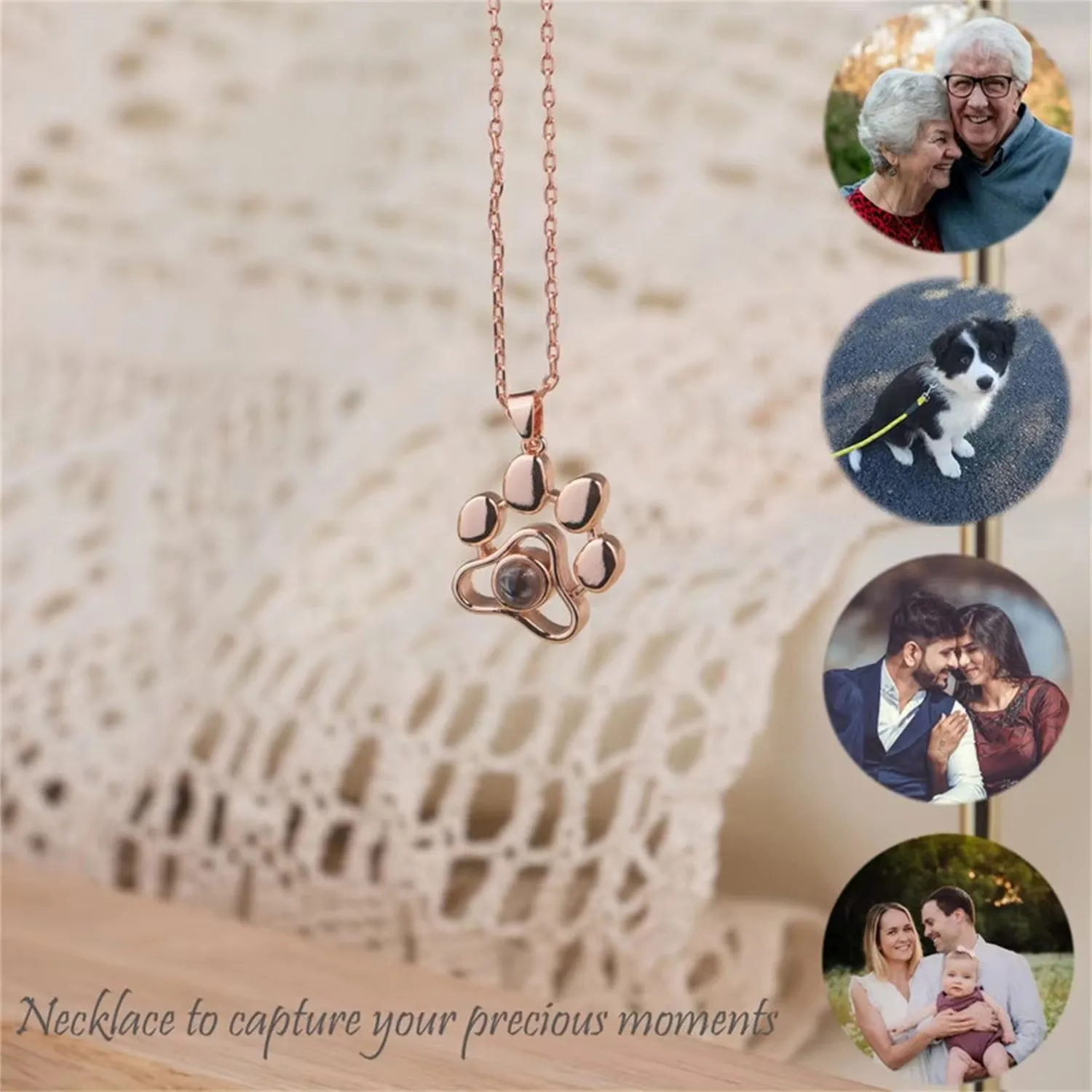 

Custom Projection Necklace Dog Paw Pendant Photo Necklace Personalized Pet Picture Memorial Jewelry Valentine's Day Gift for Her