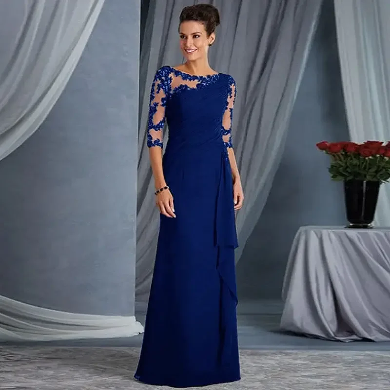 

Custom Made Mother of the Bride Dress 3/4 Sleeves Appliques Chiffon Wedding Formal Party Guests Mother Prom Dresses Plus Size