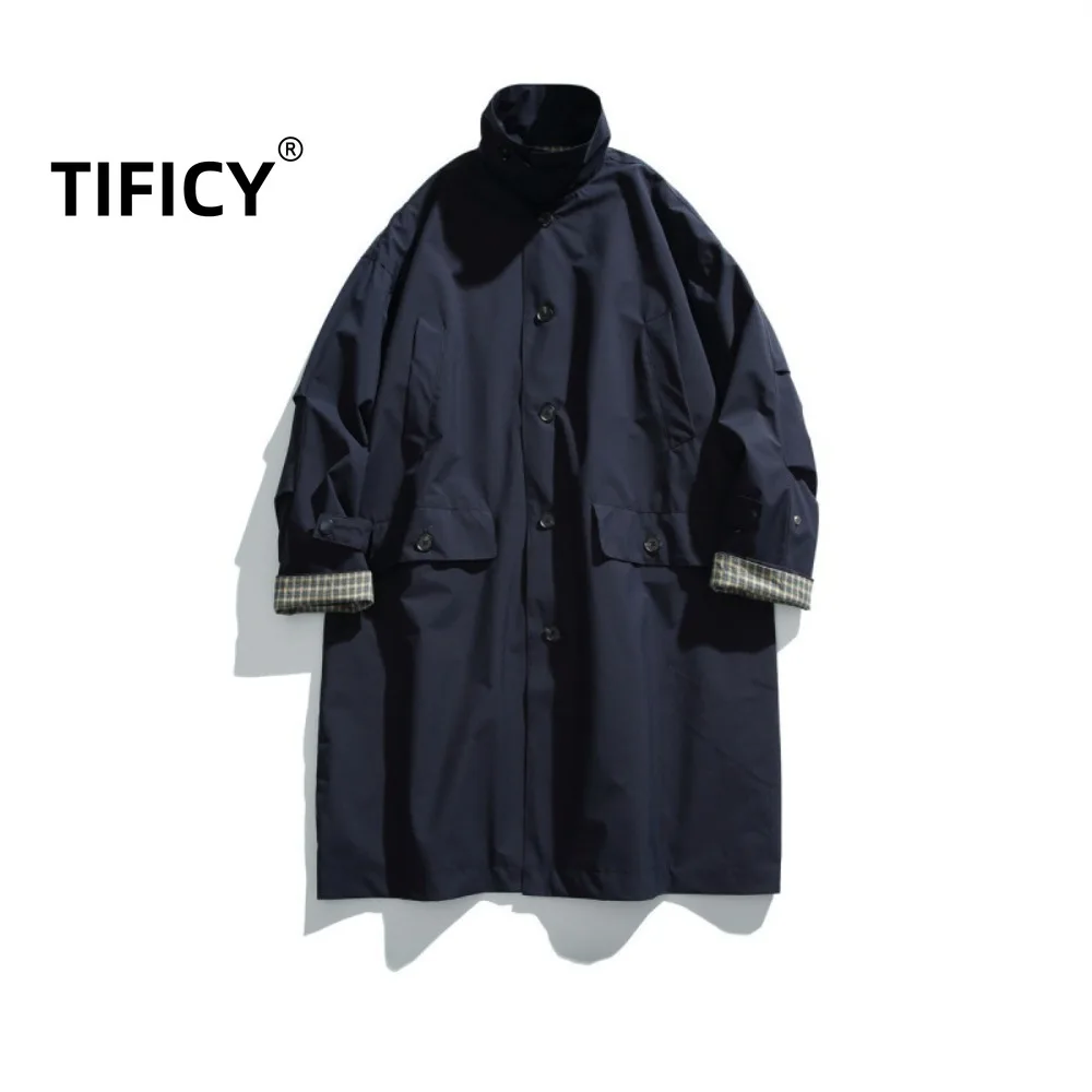 

High Street японский осенний новый уличный длинный ветровка пальто мужской повседневный свободный плащ рабочая одежда куртка