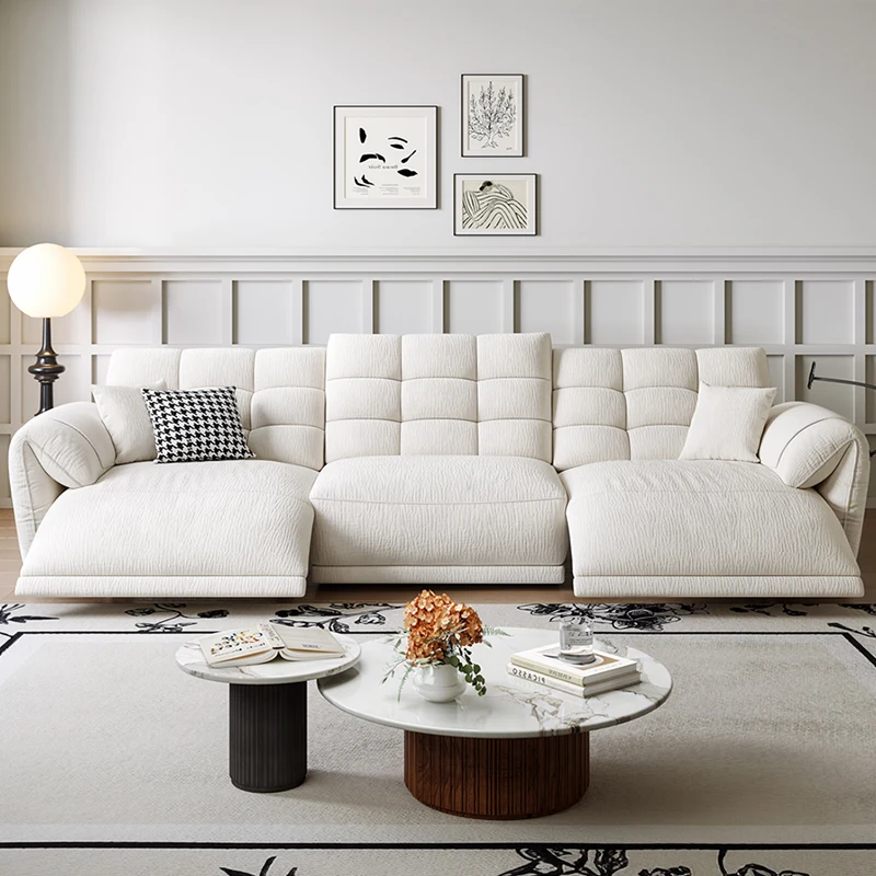 أرائك غرفة المعيشة المصممة باللون البيج بمقعدين أرائك غرفة المعيشة الفاخرة الناعمة الاسكندنافية منتفخة للنوم أثاث منزلي للاسترخاء #5