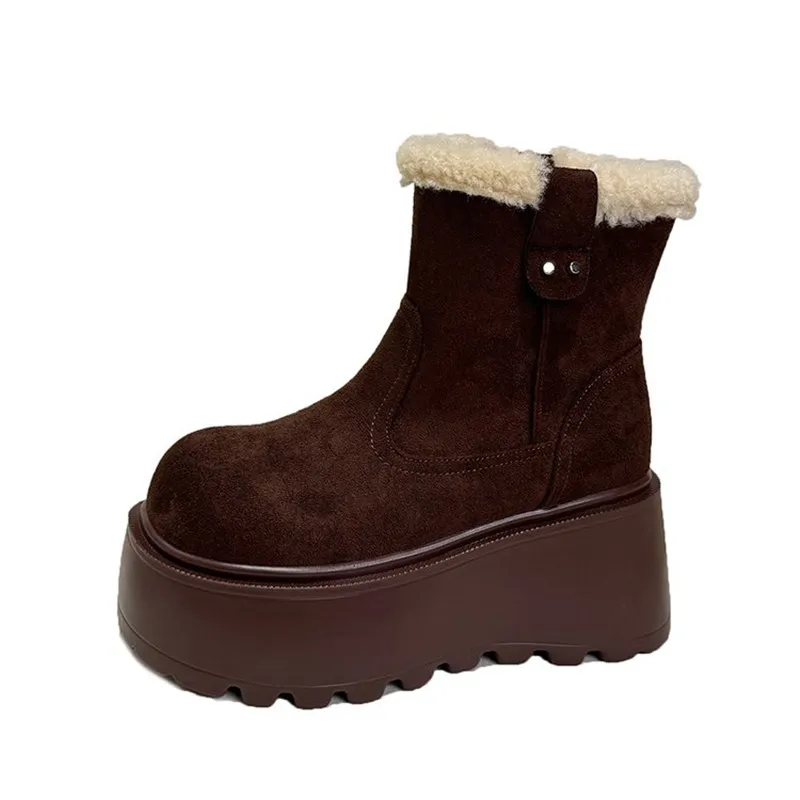 2026 سميكة القاع الدافئة المضادة للانزلاق القطن الثلوج الأحذية النسائية الشتاء عالية الكعب صوف مبطن الجوارب عدم الانزلاق المطاط وحيد حذاء من الجلد
