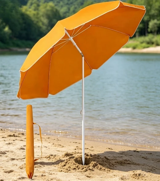 Factory Price Cheap Portable Folding Garden Picnic Sun Parasol & Beach Umbrella 160 cm UV Protection Orange with Carry Bag