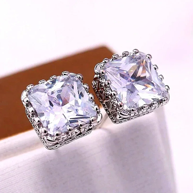 Huitan Hyperbole Square Cubic Zirconia Stud Earrings for Women Party Gift Daily Wear Versatile Female Fashion Jewelry Hot Sale