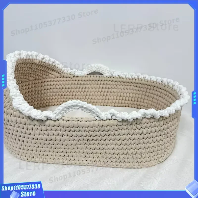 Hand Woven Moses Basket with Lace Eco Friendly Crib for Baby Bedroom Living Room Storage Natural Cotton Nursery Decor Gift
