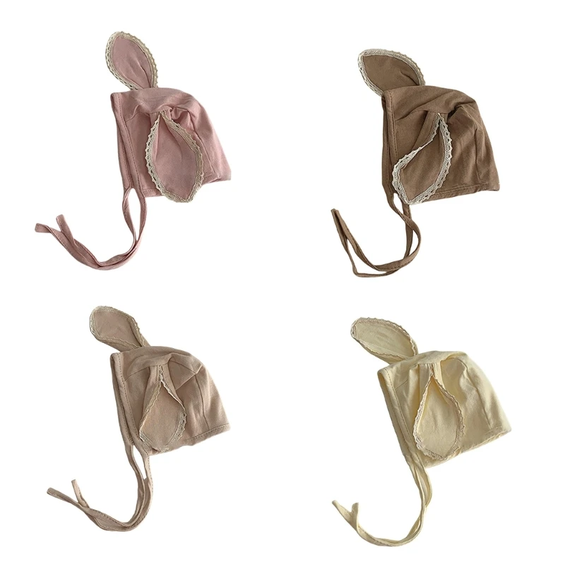 

Adorable Animal Ears Baby Hat with Ear Protections and Chin Ties, Breathable Fetal Caps Fashionable Lace Bonnet Hat