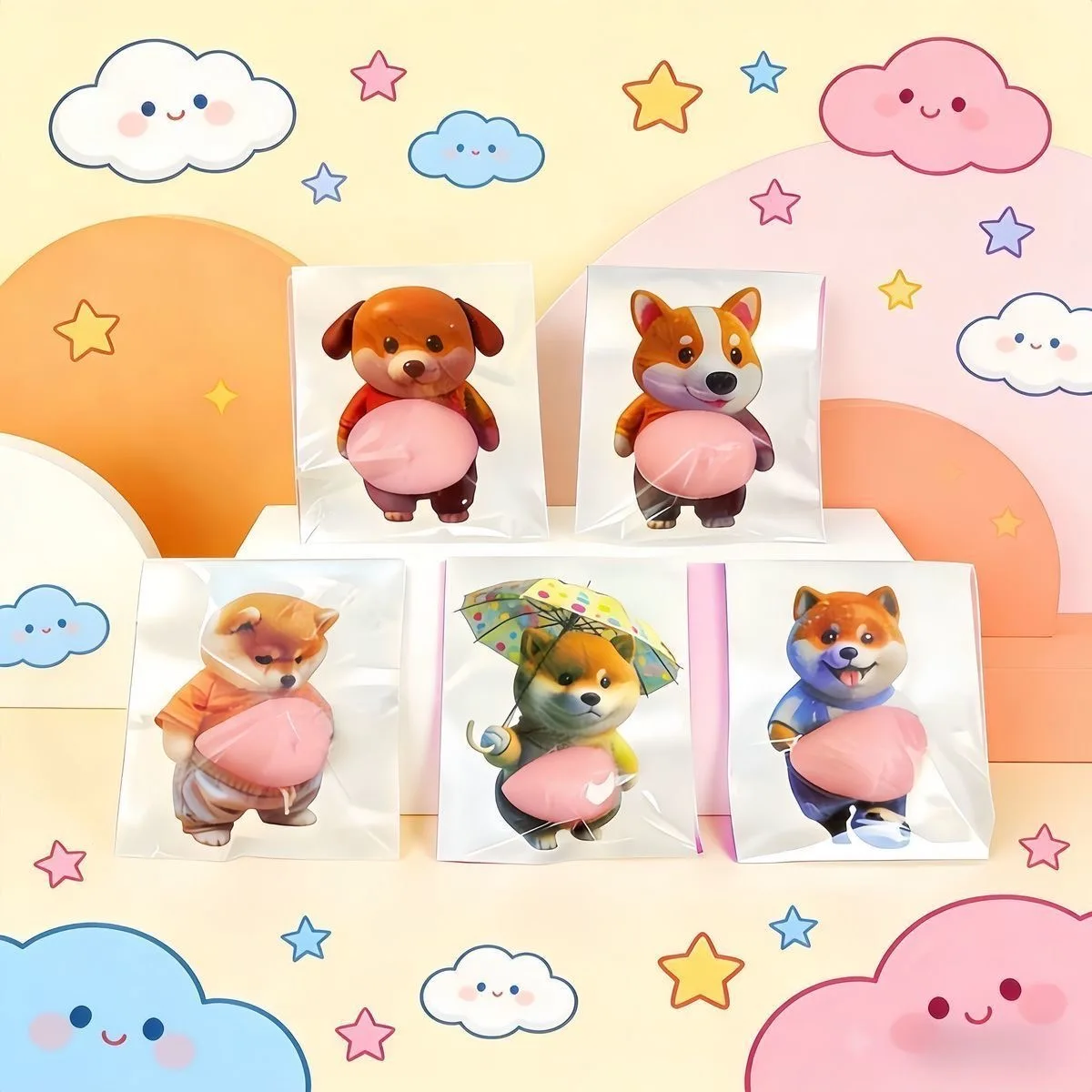 6Pcs 3D Dog & Cat Belly Mochi Squishy Stickers, Stress Relief Fidget, Cute Squeeze Toys for Kids Party Favors, Classroom Gifts, School Rewards, Fun  Gift for Adults & Kids, Silicone Puffy Car Door & Wall Buffers, Valentine's Day & Easter. view 6