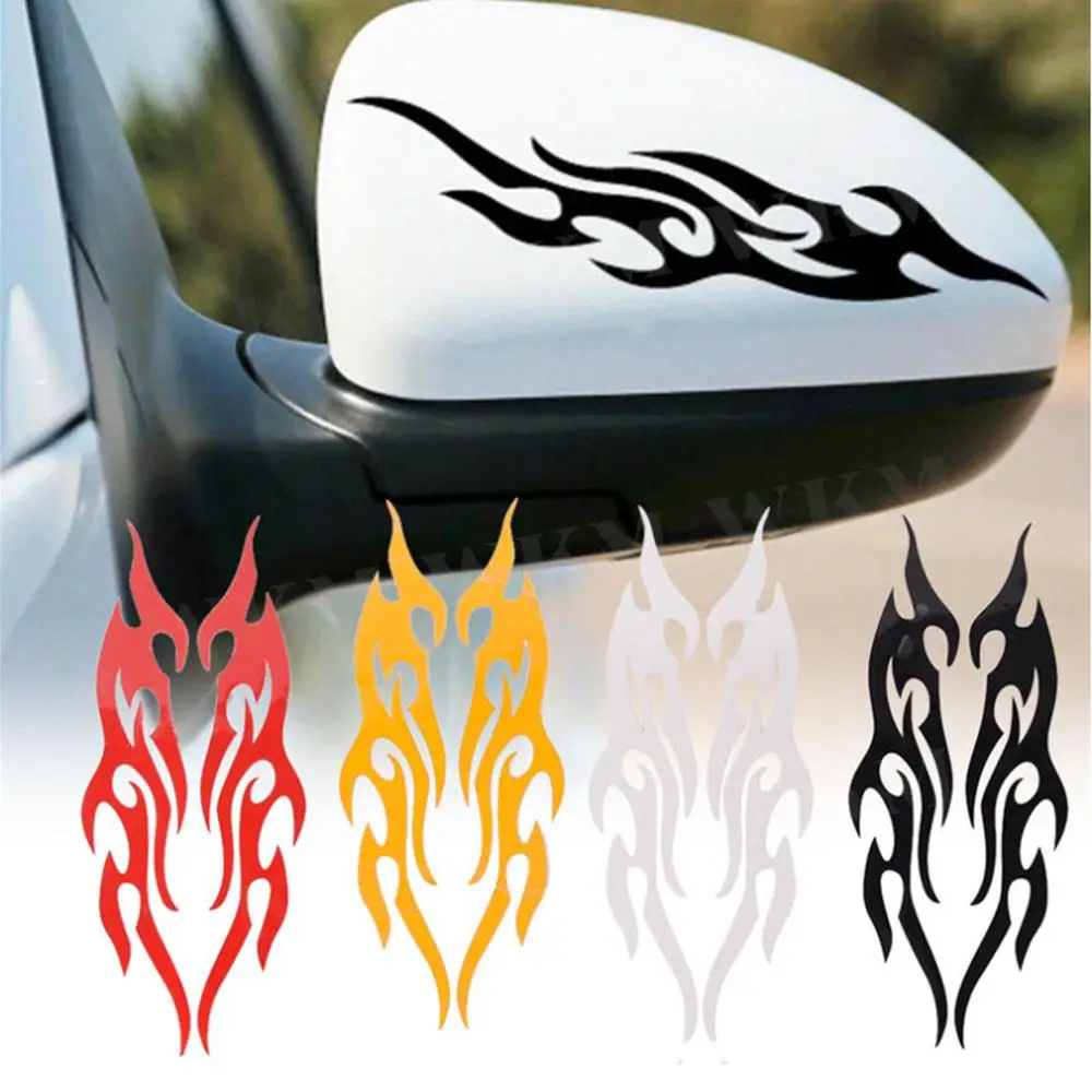 2pcs Universal Car Covers Stickers Auto Flame Fire Styling Sticker Mirror Head Cover Stickers Engine Motorcycle Decal Decor 19cm