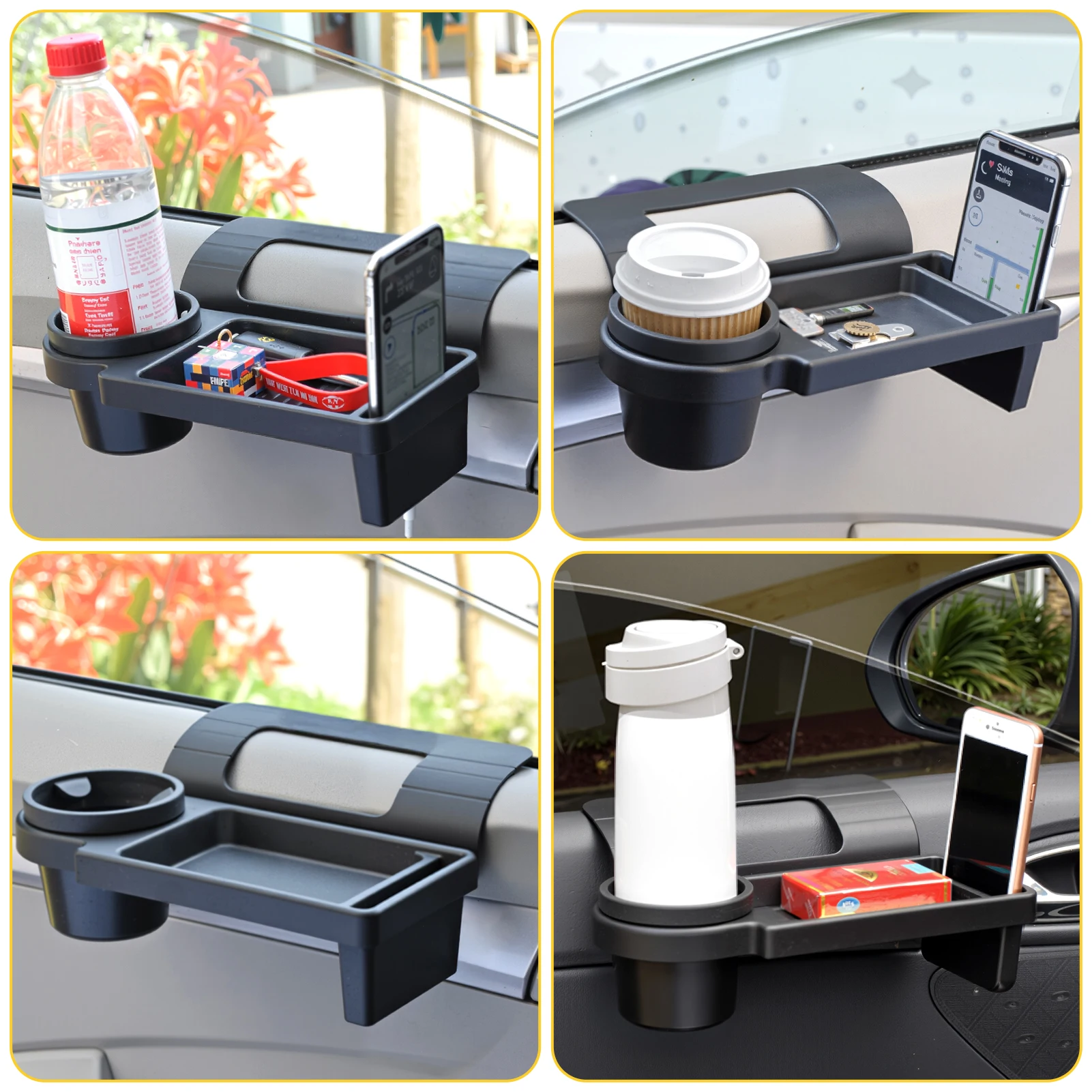 Car Door Hanging Organizer Multifunctional Storage Box with Cup Holder Phone Pocket and 4 Foam Pads for Vehicle Interior