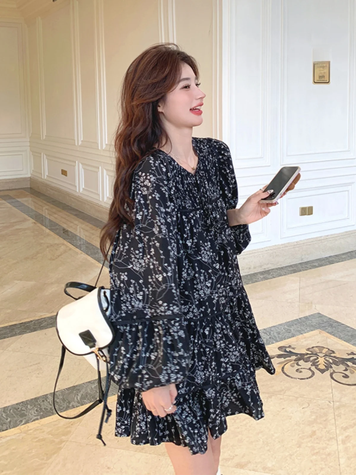 Gonna Lunga Floreale da Donna Taglia Piccola Primavera Autunno 2025 Nuova Collezione Tea Break Elegante Stile Coreano...