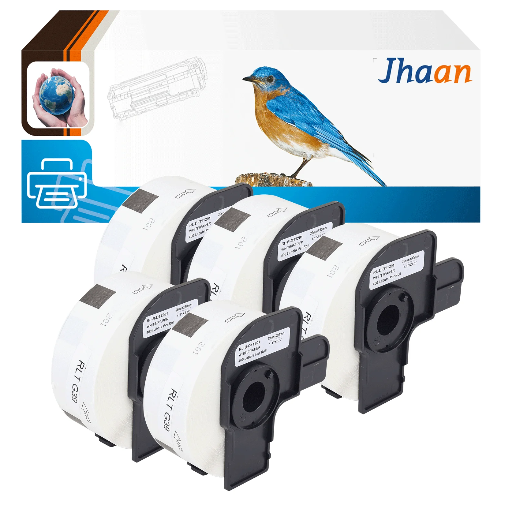 Jhaan 5 X DK-11201 (29x90mm, 400 Etiketten) Kompatible Etiketten, kompatibel mit Brother QL-500, QL-550, QL-570, QL-580N, QL-650TD – Detail 1