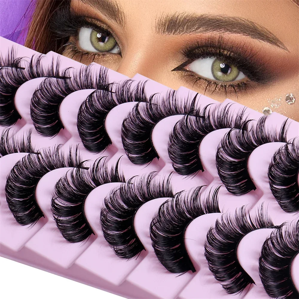 10Pairs Russian Strip Lashes DD Curl False Eyelashes Fluffy Wispy Faux Mink Lashes Pack