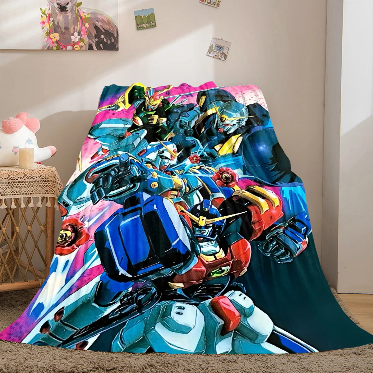 Mobile Suit Gundam Luxury Flannel Lightweight Blanket Home Decor Sofa Bed Travel Cover LXR107