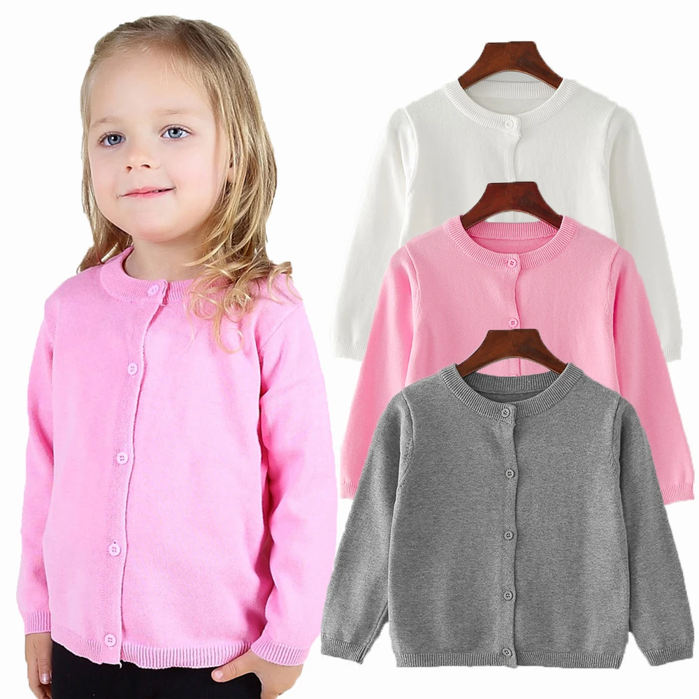 Spring Autumn Girl Cardigan Children Casual Sweaters White Pink Black Knitted Coats Baby Boy Girl Jacket Kids Outerwear Clothing