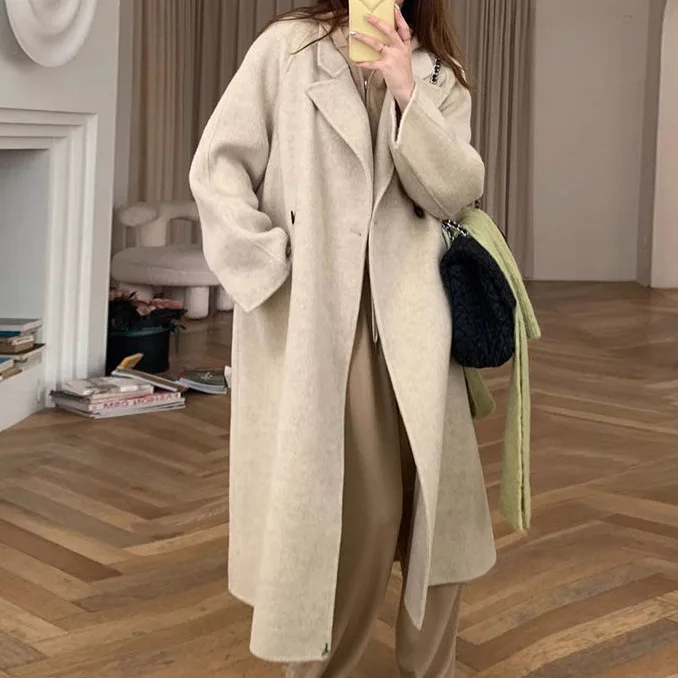 

Double-sided cashmere coat for women's autumn and winter 2023 new Korean version loose medium and long Hepburn explosive woolen