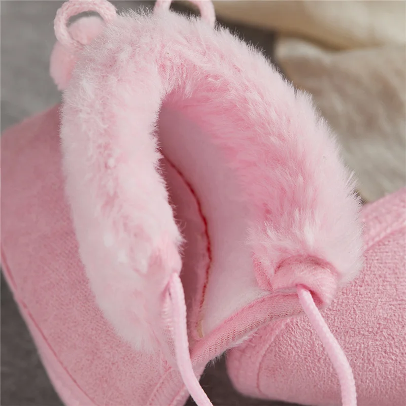 Suefunskry Toddler Baby Girls Boys Boots Winter Warm Soft Sole Fluffy Lace up Boots Cute Plush Pom Decoration Non Slip Shoes