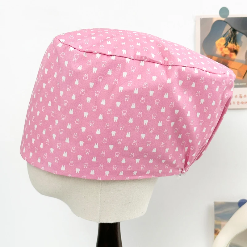 Pink Dental Work Hat Floral Operating Room Cap Pure Cotton Unisex Large Head Size Oral Outpatient Workwear Sweet Cute Style