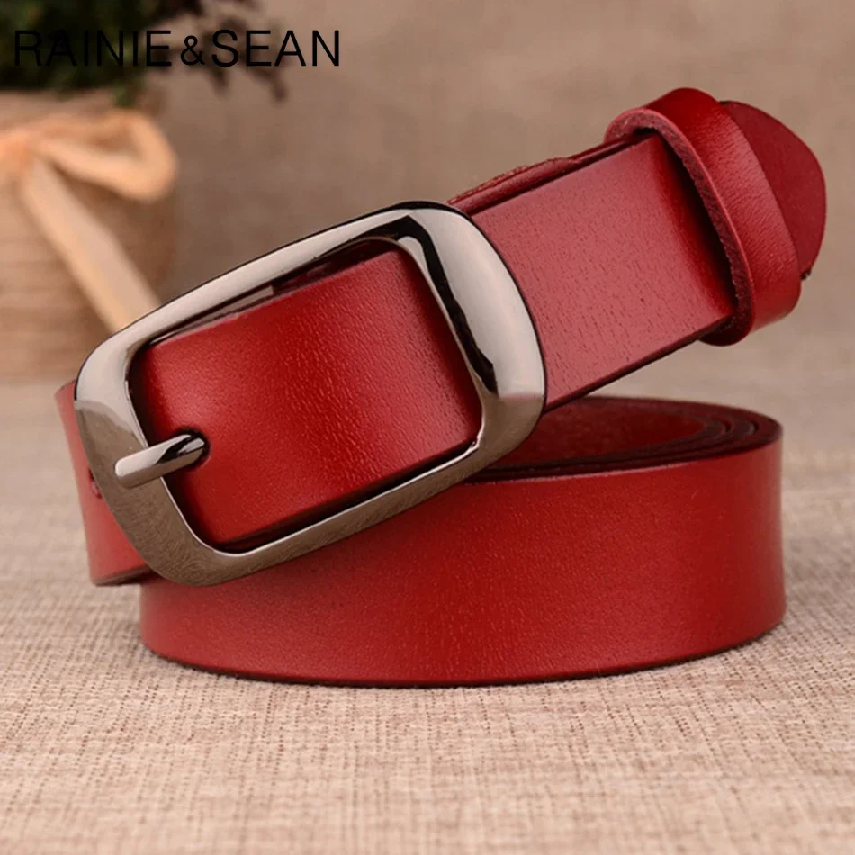 RAINIE SEAN Retro Belts Women Genuine Leather Pin Buckle Belt Female Coffee Formal Real Cowhide Leather Belt Golden Buckle