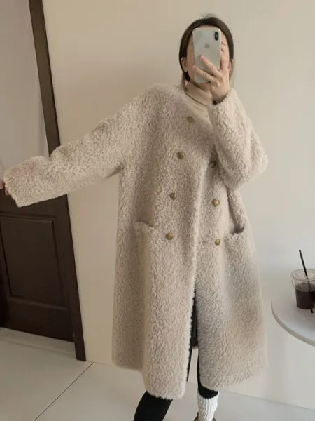 

Warm Lamb Fur Jacket Women's Mid-Length Coat Autumn Winter Stylish Versatile Outerwear Korean Style Loose Fit High Waist