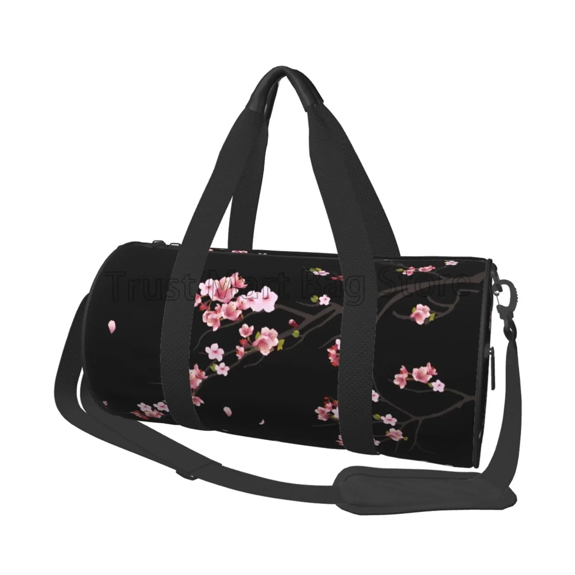 Japanese Sakura Cherry Blossoms Travel Duffel Bag Waterproof Foldable Weekender Overnight Tote Bags for Travel Sports Gym Yoga