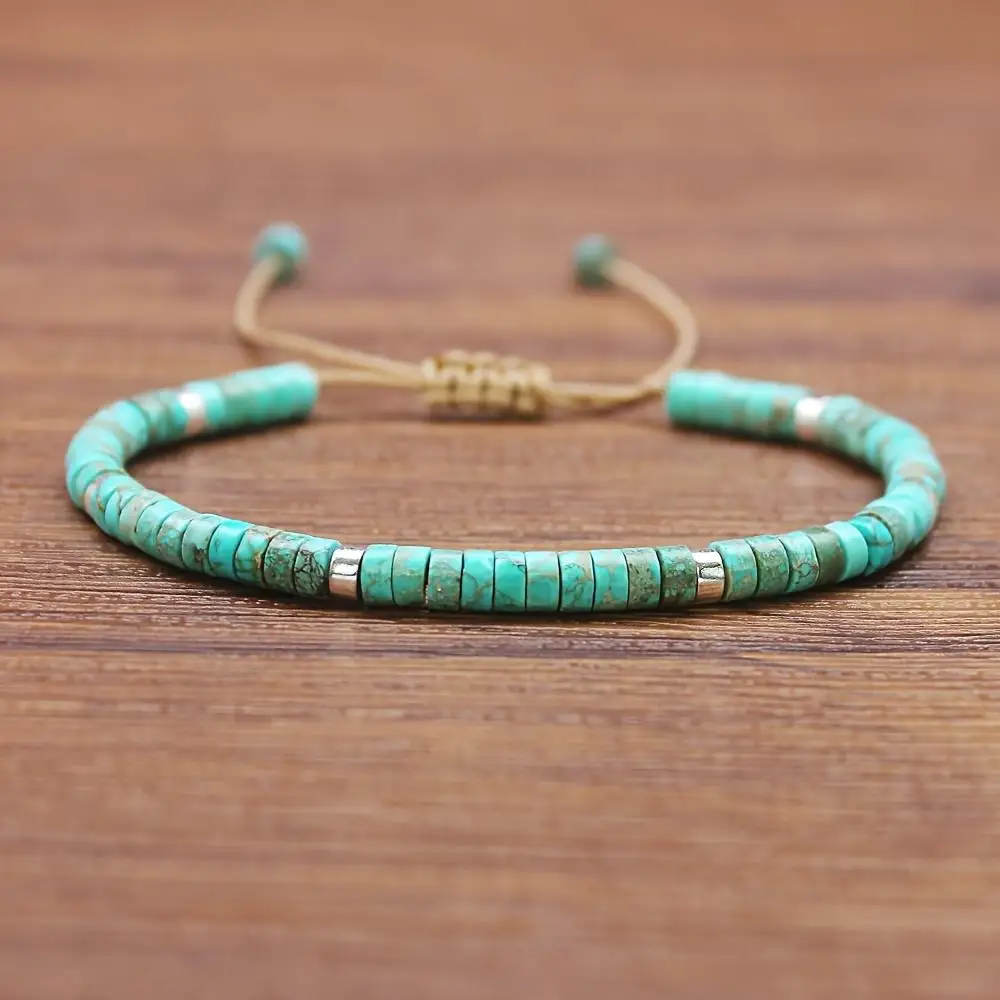 Adjustable Natural Turquoise Beaded Bracelet, Perfect Gift