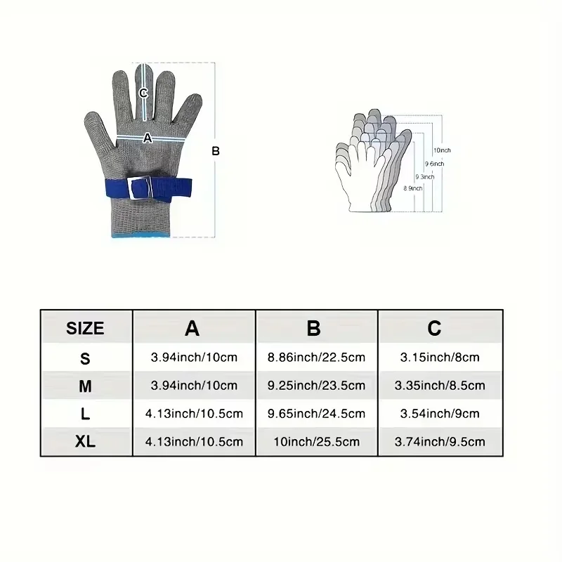 A9 Level 316 Stainless Steel Mesh Anti‑Cut Glove, Metal Safety Glove for Butcher Seafood Fish Processing Kitchen Cutting