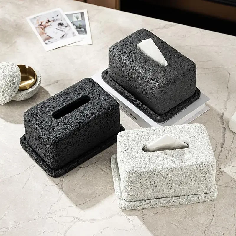 European Style Cement Tissue Box Restaurant Coffee Table Storage Removable Rectangular Tissue Box Rack Kitchen Decoration Modern