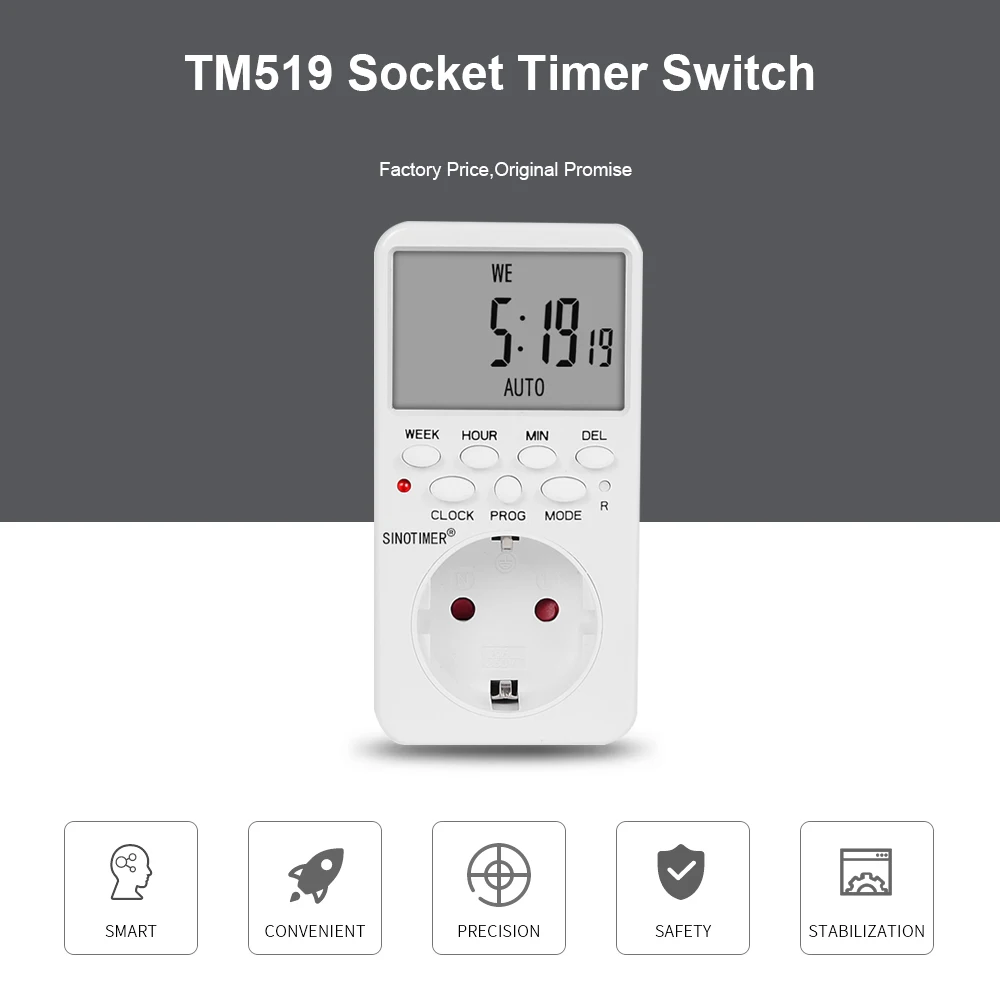 EU UK BR Plug Outlet Electronic Digital Timer Socket with Timer 220V AC Socket Timer Plug Time Relay Switch Control Programmable