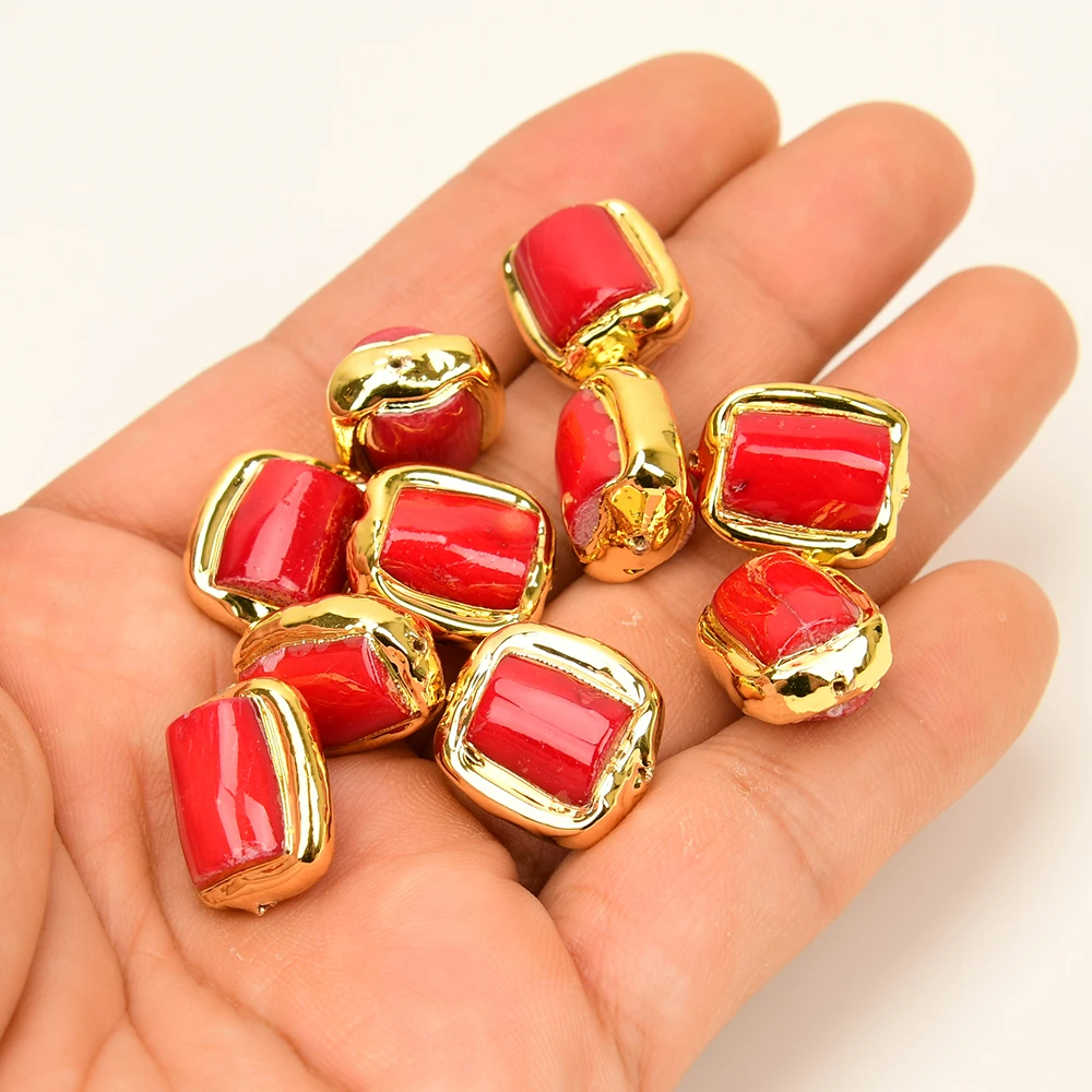 

APDGG Wholesale 10 Pcs Red Coral branch Gold Plated Gems Beads For Women Jewelry Making Accessories DIY