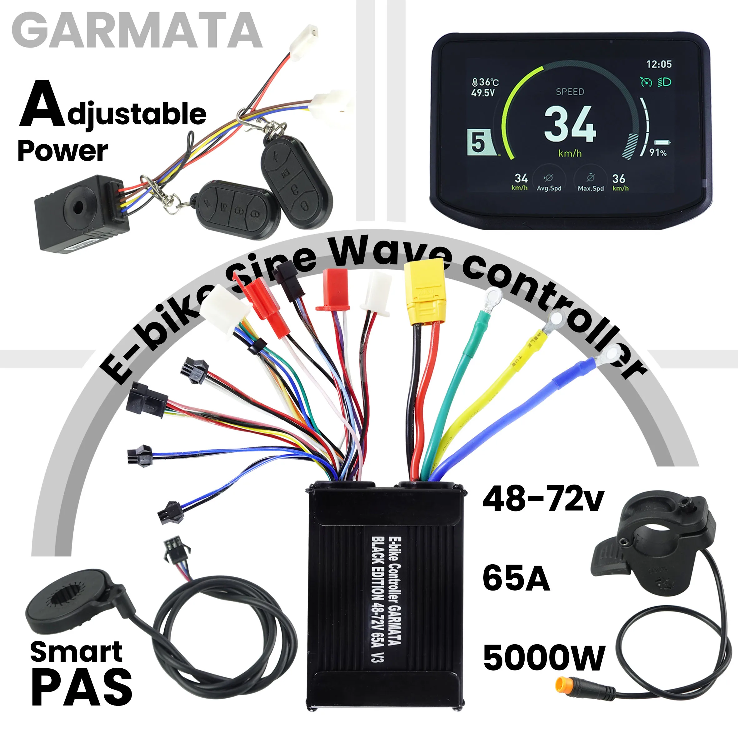 

48-72V65A5000W GARMATA BLACK EDITION V2 SINE WAVE CONTROLLER WITH COLOR LCD