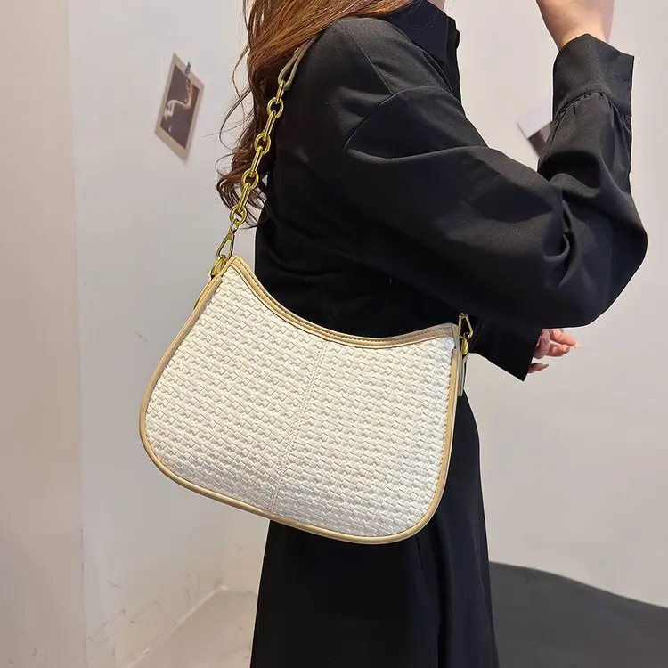 

‌Trendy 2025 Shoulder Bag - Woven Soft Leather Crescent Crossbody Purse Women Fashionable Underarm Bag for Dating & Shopping‌