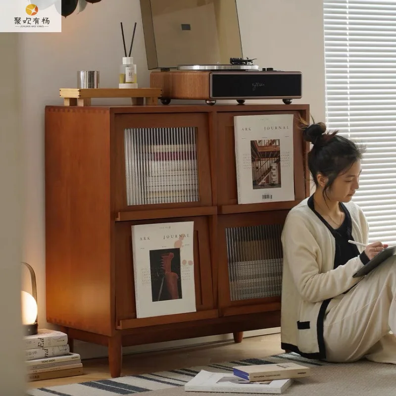 Simple solid wood bookcase dining room side cabinet living room sofa side cabinet magazine cabinet bedroom home storage cabinet