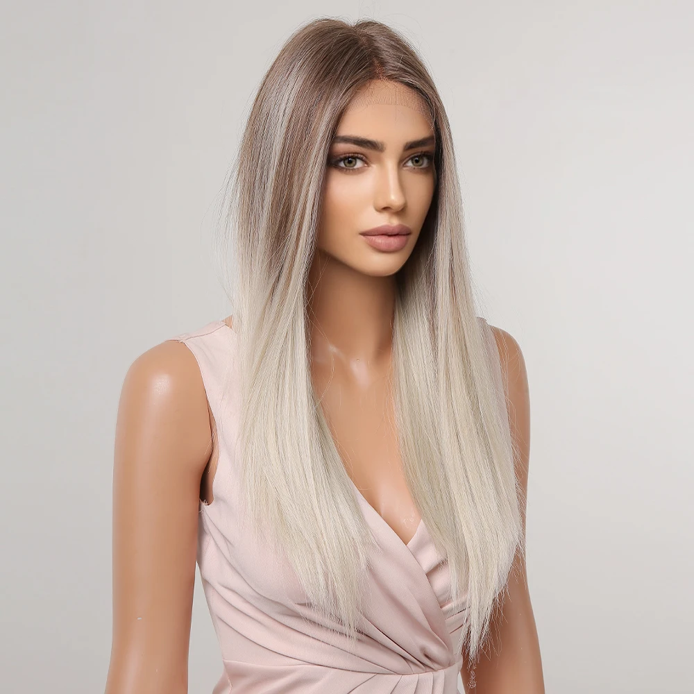 ALAN EATON-شعر مستعار بدانتيل أمامي للنساء ، أومبير ، أشقر ، طويل ، مستقيم ، صناعي ، 13 × 1 ، جزء تي ، مظهر طبيعي ، ناعم ، ناعم