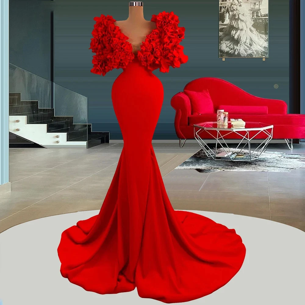 KSDN-vestido de fiesta rojo, manga corta con volantes, cola de barrido, satén, recto, escote en forma de corazón, largo hasta el suelo, elegante, vestidos de noche 2024