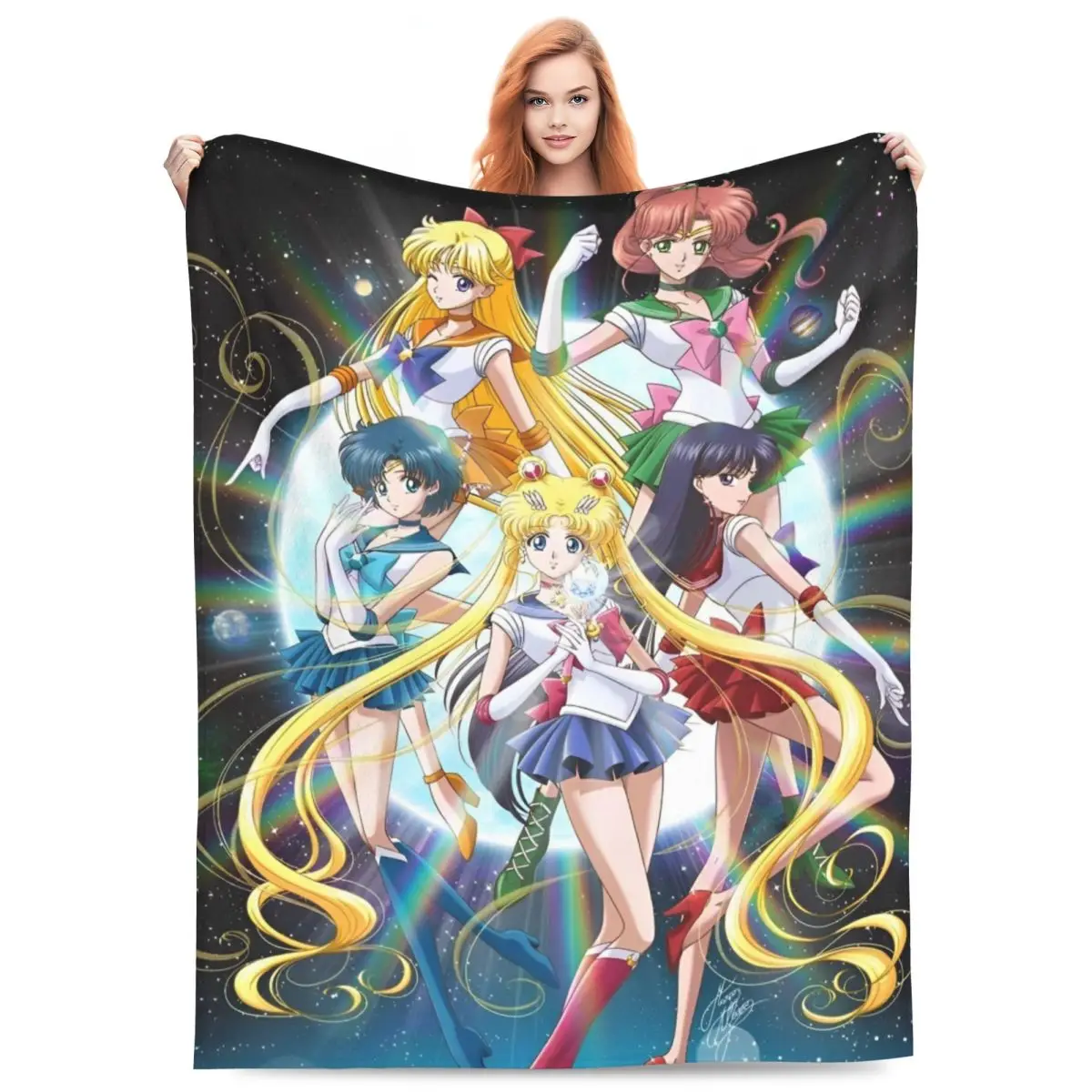 S-Sailor M-Moon Anime Soft Warm Blanket Airplane Travel Plush Throw Blanket Graphic Living Room Flannel Bedspread Sofa Bed Cover