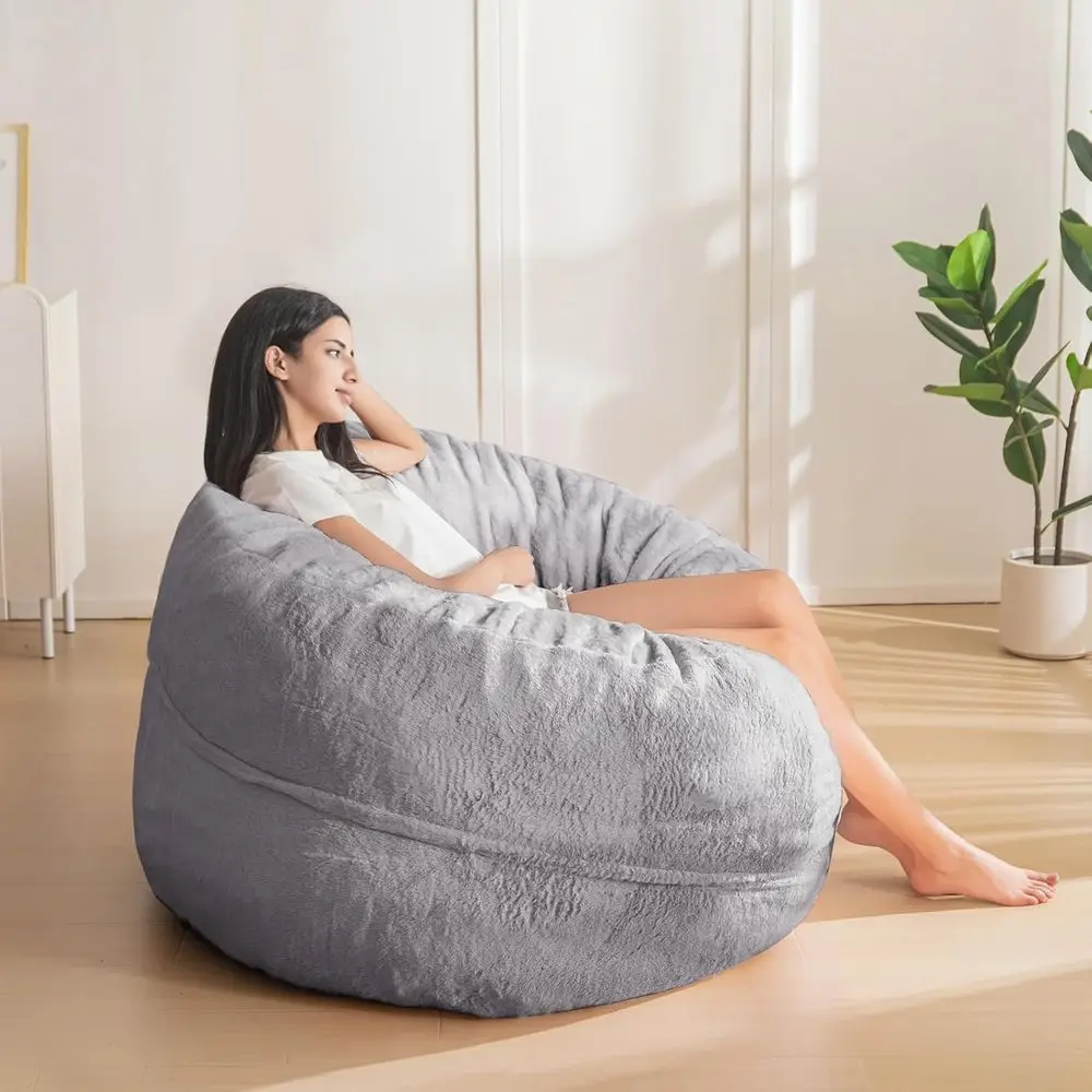 كرسي كيس فول كبير للكبار بطول 3 أقدام مع حشوة إسفنجية، غطاء فرو فائق النعومة، قابل للغسل في الغسالة، مثالي لغرفة المعيشة أو غرفة النوم #5