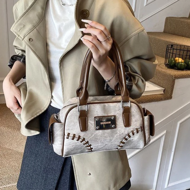 

Vintage Fashion PU Leather Y2K American-style Crossbody Bags Sewing Thread Large-capacity Wallet Storage Bag Women's Bag Purse