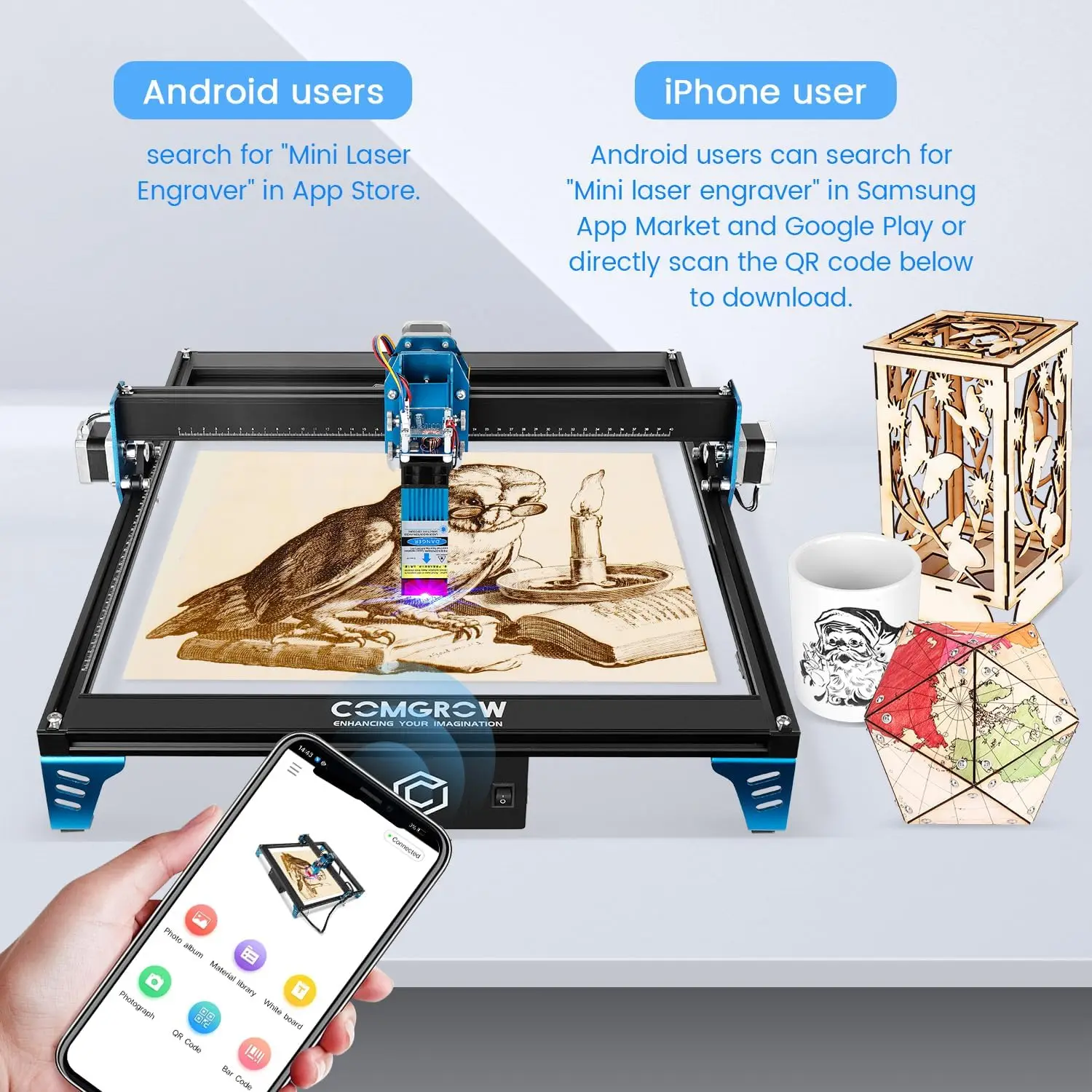 Comgrow Z1 Laser Engraving Machine 5W Output Power, Laser Cutter and Engraver Machine 24V Compressed Spot 10000mm/min