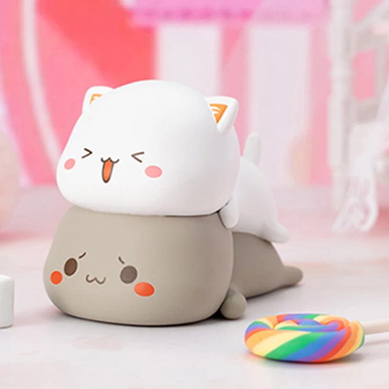 Caja ciega emoji con cabeza táctil de gato melocotón, figura periférica, muñeca bonita, regalo del día del estudiante, adornos de escritorio