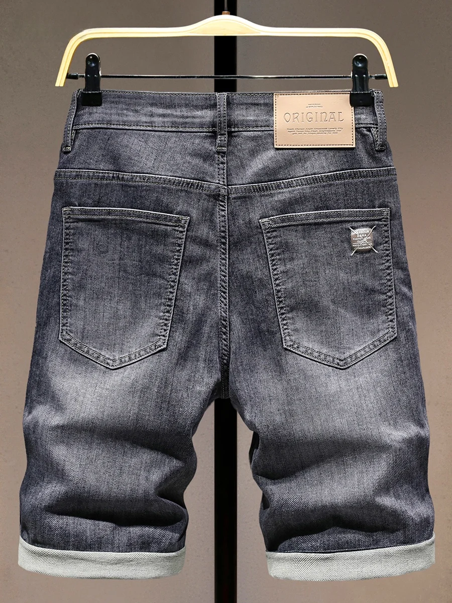 

Модные мужские джинсы с принтом, летние, тонкие, эластичные, средней длины, зауженные, универсальные, длиной до колена