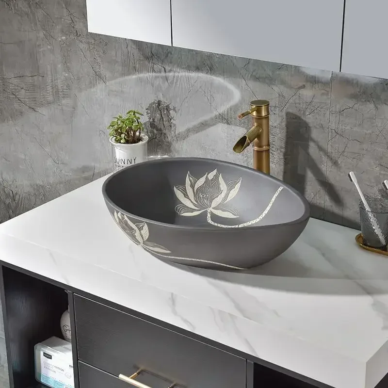 Mueble de Baño Posmoderno, Lavabo de Cerámica Sobre Encimera, Muebles de Baño Modernos, Gabinete de Baño, Muebles de Tendencia