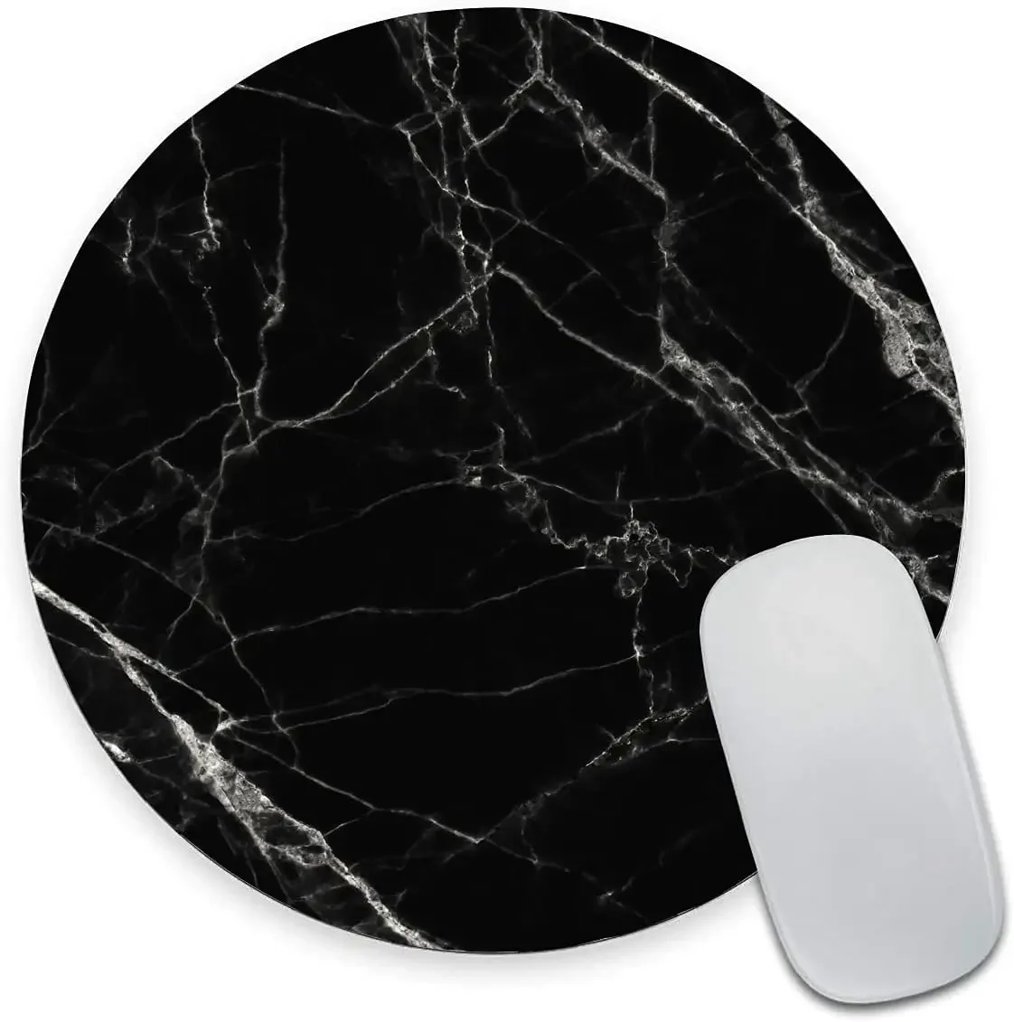 

Marble Mouse Pad Waterproof Circular Small Mouse Pad Non-Slip Rubber Base MousePads for Office Computer Laptop (Black Marble)