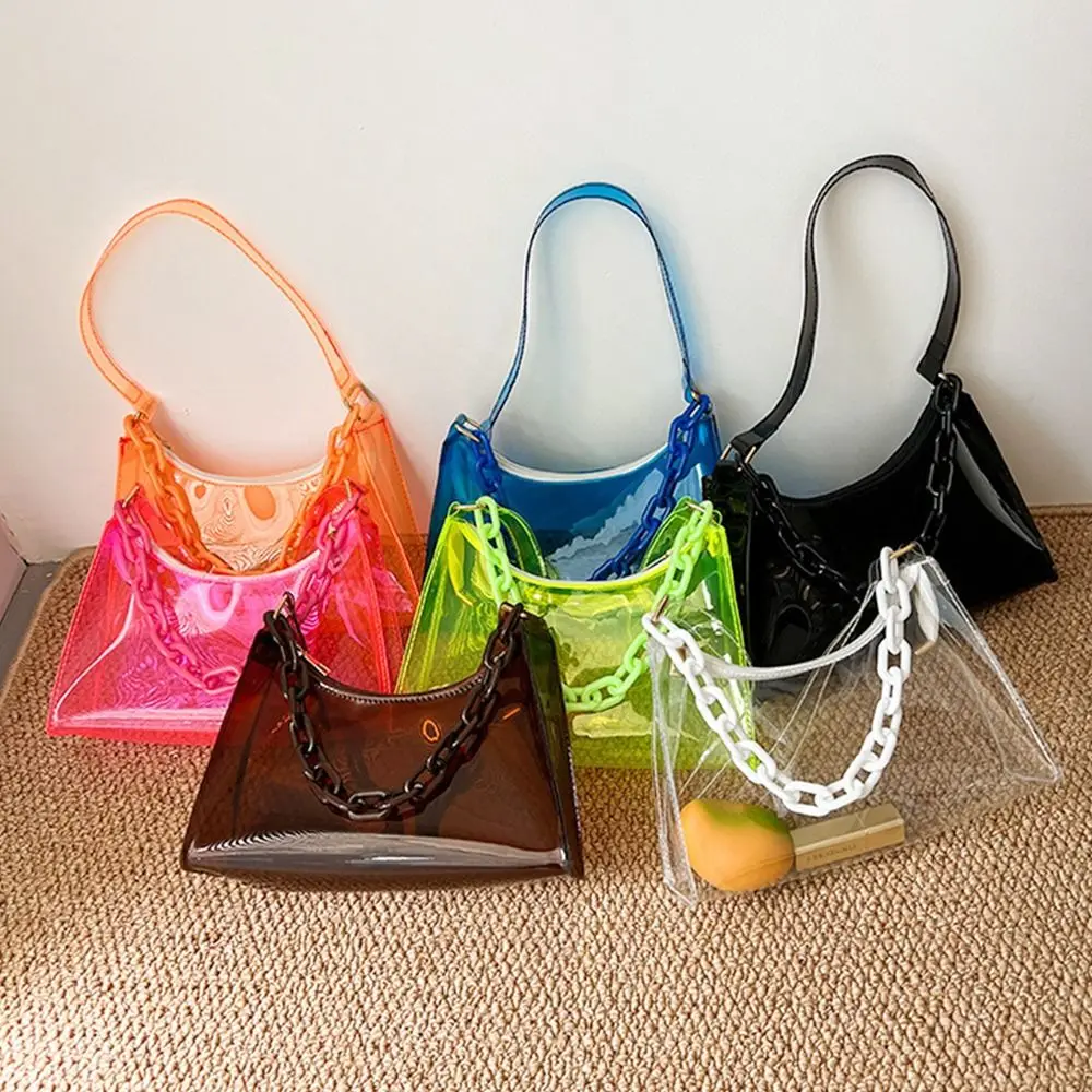 Fashion Ladies Jelly Bags PVC Clear Bag Underarm Bags Casual Women Summer Handbags Purse Cell Phone Shoulder Bag