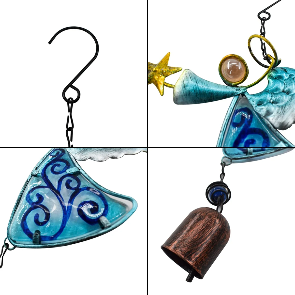 

ABNQ Metal Angel Wind Chime Hanging Decoration Ornament Bells Wing Angel Bell Decorative Hanging Bells Blue