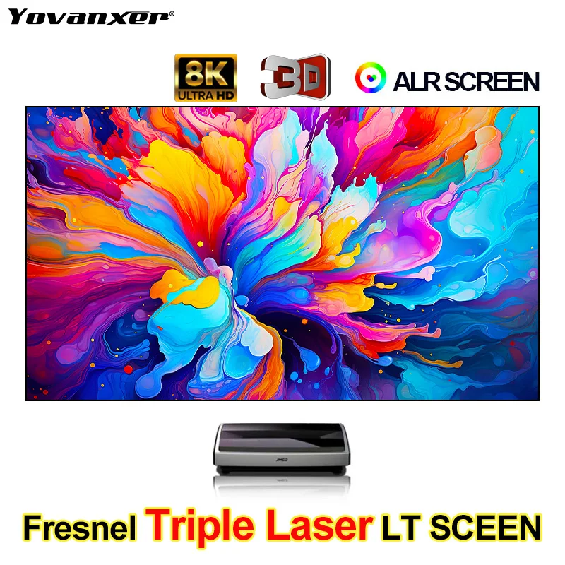 

НОВЫЙ тройной лазерный специальный короткофокусный экран проектора Френеля Pro, трехцветный лазерный проектор ALR, отклоняющий окружающий свет 8K